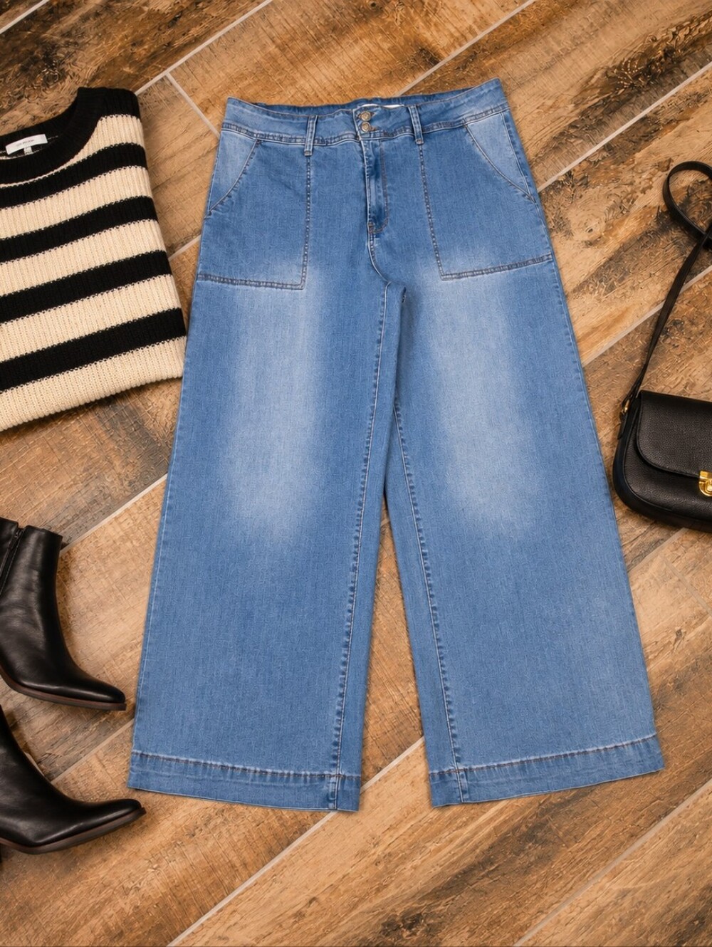 9th & Maine Womens Wide Leg Trouser Jean Size 22W High Rise Blue Stretch Denim